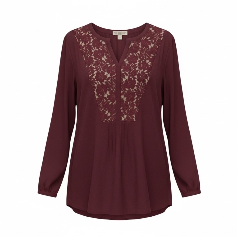 Nine West deep burgundy lace tunic top, large